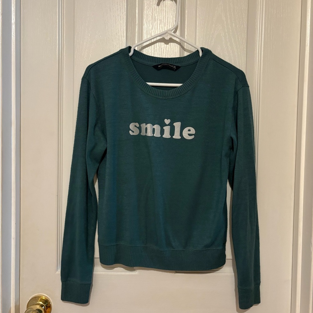 Abercrombie Fitch Womens Crew Neck Long Sleeve Green Pullover Top Size XS